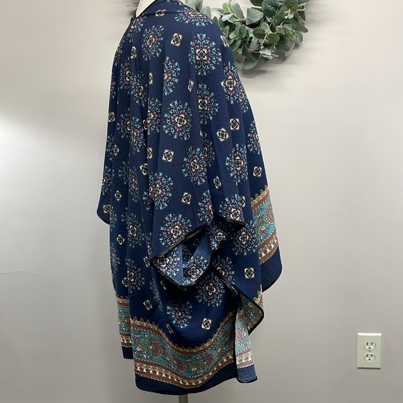 Melrose And Market Navy Blue Print Open Front Kimono One Size - Picture 5 of 16